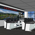 Modern Monitoring Room With Multiple Monitor Screens Console Desks And Office Chairs