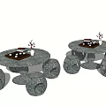 Round Stone Table and Stool Set with Decorative Vase and Chess Pieces 3d model