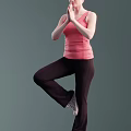 Woman Practicing Yoga Pose In Pink Tank Top And Black Pants On Dark Background