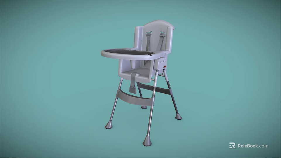Light Colored Kids High Chair With Tray And Metal Frame Simple Design 3d model 