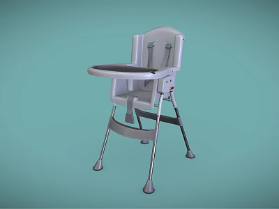 Light Colored Kids High Chair With Tray And Metal Frame Simple Design 3d model