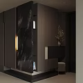 Modern Wooden Shoe Cabinet With Marble Panel LED Light And Decorative Vase