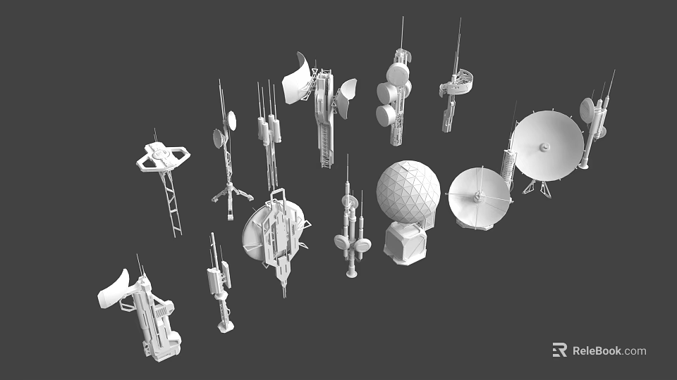 White Building Components Featuring Various Antennas Satellite Dishes And Structures 3d model