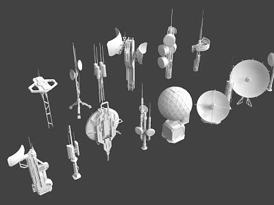 White Building Components Featuring Various Antennas Satellite Dishes And Structures 3d model