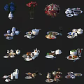 Elegant Ceramic Tableware Collection With Teapots Cups Plates And Decorative Vases 3d model
