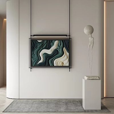 Modern Interior Wall Art With Green White Wavy Texture Painting And Sculpture 3d model