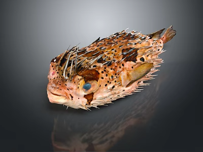 Close Up View Of Spotted Pufferfish With Sharp Spines And Colorful Spots 3d model