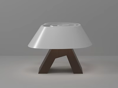 Modern Table Lamp With White Curved Lampshade And Wooden A Shaped Stand 3d model