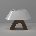 Modern Table Lamp With White Curved Lampshade And Wooden A Shaped Stand