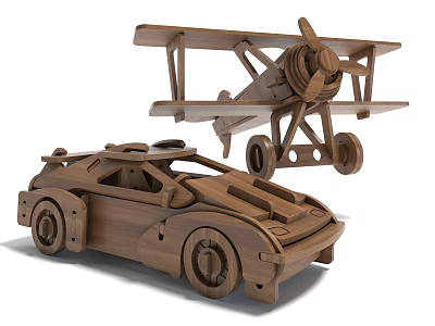 Wooden Toy Airplane And Car Model With Detailed Craftsmanship And Classic Design 3d model