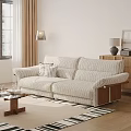 Comfortable Casual Sofa Set With Striped Pattern Wooden Coffee Table Floor Lamp And Light Living Room