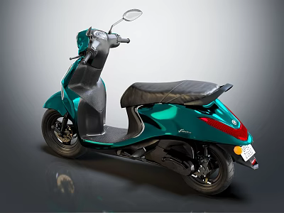 Modern Teal Green Motorcycle With Glossy Body Black Seat And Rearview Mirror 3d model
