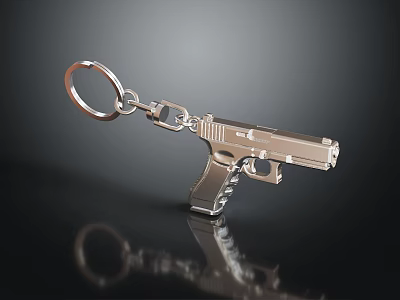 Elegant Silver Metallic Pistol Shaped Jewelry Keychain on Black Surface with Shiny Reflection 3d model