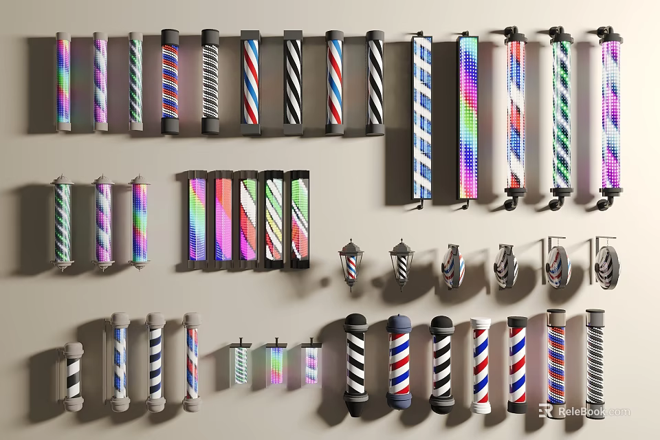 Assorted Decorative Lights with Colorful Striped Spiral and Patterned Designs for Interior Decoration 3d model 