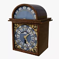 Vintage Wooden Mantel Clock With Blue Dial Roman Numerals And Golden Decorations