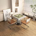 Stylish Entertainment Room Featuring Mahjong Table Green Board Metal Frame Chairs Artwork And Potted Plant