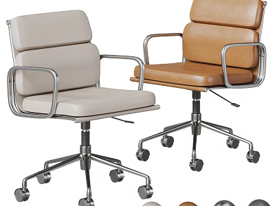Modern Office Chairs with Light Gray and Brown Upholstery Metal Armrests and Wheels 3d model