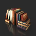 Colorful Stack of Various Size Books with Dark Background and Reflection