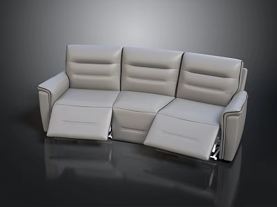Modern Gray Leather Reclining Sofa With Three Seater And Adjustable Footrests 3d model