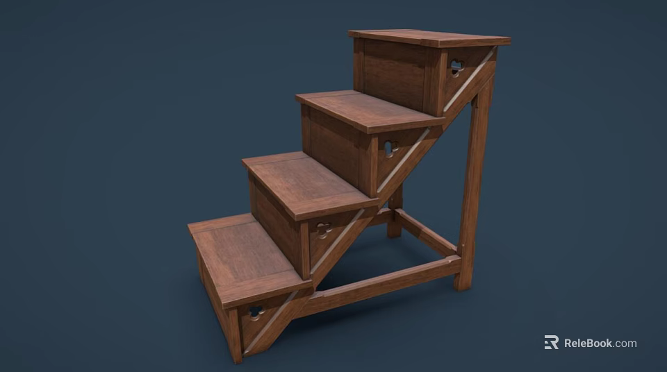 Wooden Staircase With Storage Steps Dark Brown Wood Simple Structure Design 3d model 