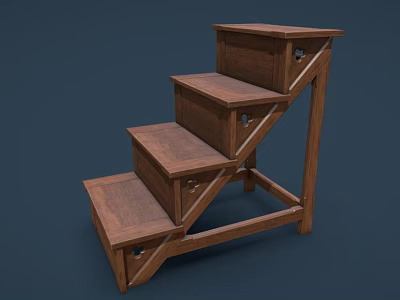 Wooden Staircase With Storage Steps Dark Brown Wood Simple Structure Design 3d model