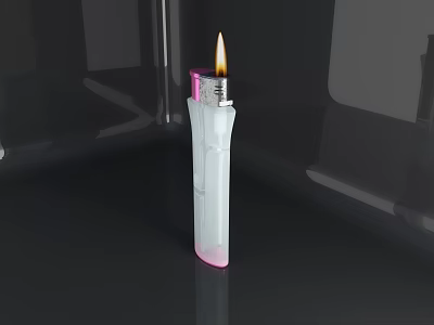 Practical White Lighter With Pink Base And Burning Flame For Daily Use 3d model