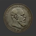 Metallic Circular Coin With Portrait And Inscription On Dark Background With Reflection