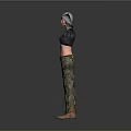 Person In Gray Hat Black Sports Bra Camouflage Pants And Brown Boots With Arms Outstretched