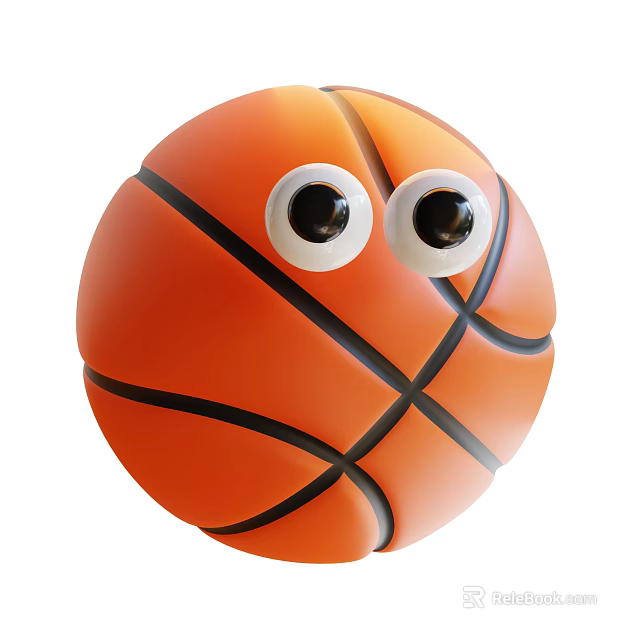 Orange Basketball With Big Cartoon Eyes And Black Lines Sports Equipment 3d model 