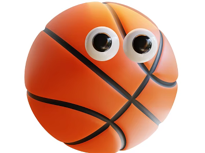 Orange Basketball With Big Cartoon Eyes And Black Lines Sports Equipment 3d model