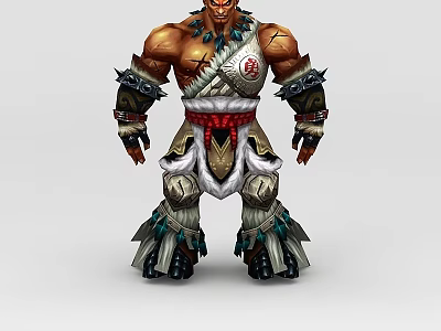 Muscular Warrior Man Wearing White Red Decorative Armor With Tribal Tattoos And Leg Guards 3d model