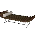 Modern Wooden Stools With Cylindrical Slats Black Metal Frame And White Cushion