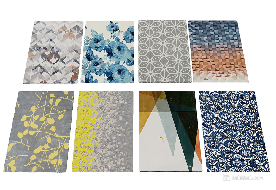 Stylish Square Rugs With Diverse Geometric Floral Abstract And Gradient Patterns 3d model