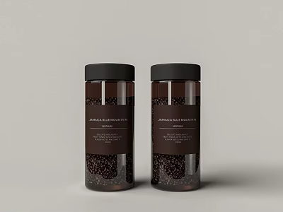 Two Brown Spice Jars With Black Lids And Aromatic Spices Label Containing Black Granules Inside 3d model