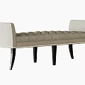 Light Gray Tufted Ottoman Bench With Dark Wooden Legs And Padded Seat