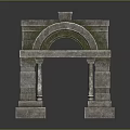 Classic Stone Entrance Gate With Arch Structure And Textured Columns Design Details