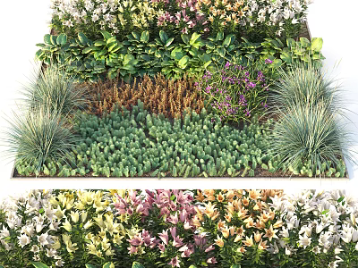 Diverse Flower Garden With Colorful Blooms Green Foliage And Various Plant Species Mix 3d model