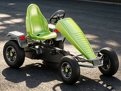Fun Kids Go Kart With Green Seat Black Frame And Large Wheels 3d model