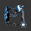 Modern Blue Robot Featuring Globe Design Mechanical Gears And Orange Cables 3d model
