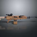 Tan And Beige Sniper Rifle With Tactical Scope And Detachable Magazine