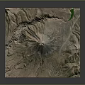 Scenic 3D Terrain Model with Majestic Mountains Prominent Volcano and Green Lake