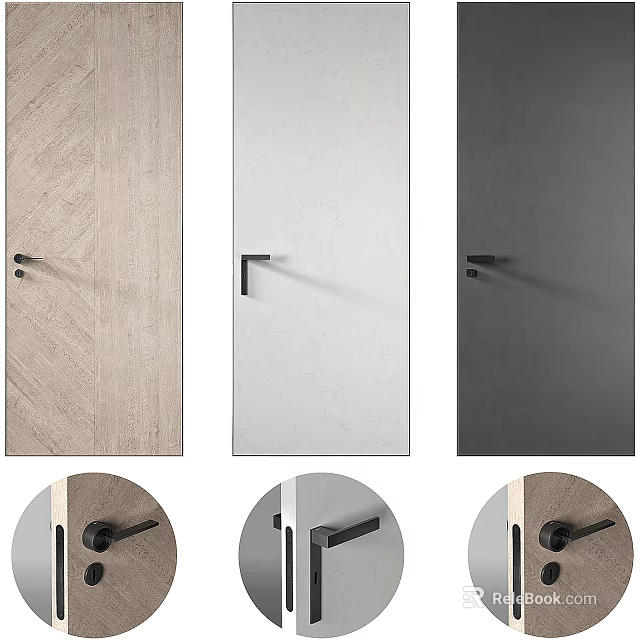 Modern Hinged Doors in Wooden White Gray Colors with Black Handles for Interior Design 3d model 
