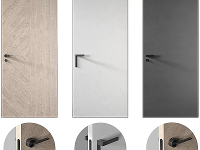 Modern Hinged Doors in Wooden White Gray Colors with Black Handles for Interior Design 3d model