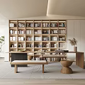 Modern Study Room Interior With Built-in Bookshelves Filled With Books Large Windows And Wooden Desk