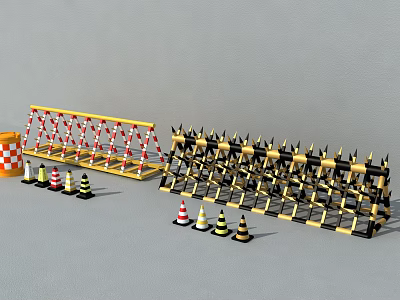 Road Traffic Safety Equipment Including Spiked Barriers Cones And Reflective Stripes 3d model