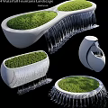 Decorative Garden Water Features With White Containers Green Grass And Flowing Water