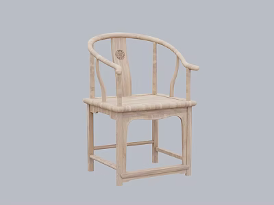 Chinese Style Light Colored Wooden Single Chair With Curved Backrest And Armrests 3d model