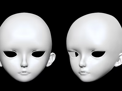 Two White Blank Doll Heads With Large Eye Sockets And Simple Facial Features 3d model
