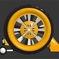 Yellow Mechanical Wheel Component with Black Tires for Lunar Rover Space Exploration