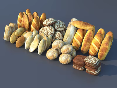 Assorted Fresh Bread Display With Different Shapes Textures And Artisanal Varieties 3d model